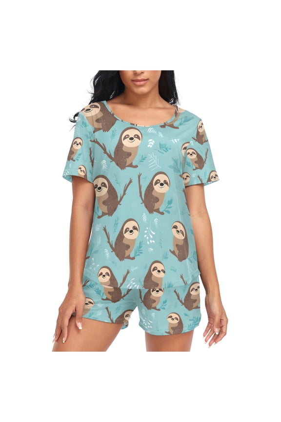 Women's Pajama Set Sloth Cute Short Sleepwear Loungewear with Pockets XL