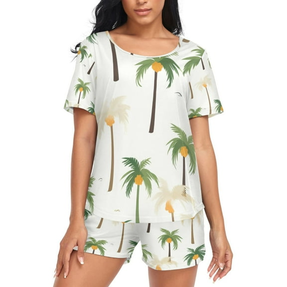 joogoo Women's Pajama Set Summer Coconut Tree Short Sleepwear Loungewear with Pockets XL