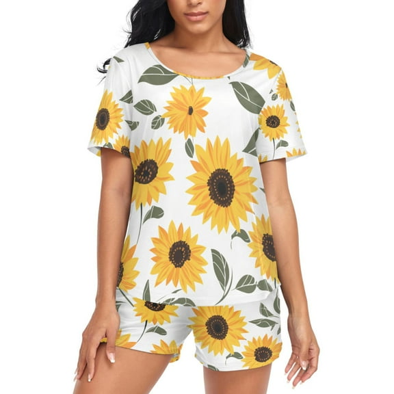 joogoo Women's Pajama Set Sunflowers Short Sleepwear Loungewear with Pockets XXL