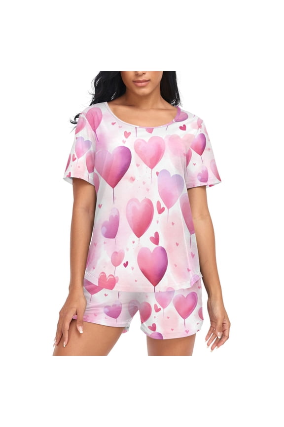 Women's Pajama Set Valentine Love Heart Short Sleepwear Loungewear with Pockets XL