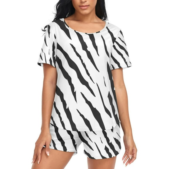 joogoo Women's Pajama Set Zebra Black Print Short Sleepwear Loungewear with Pockets XL