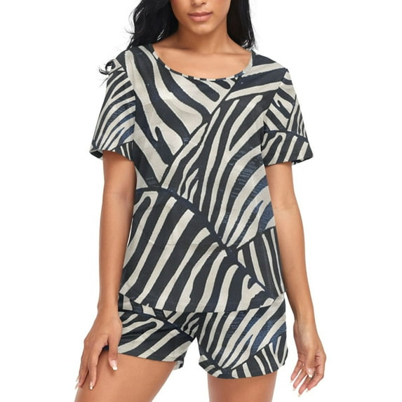 joogoo Women's Pajama Set Zebra Pattern Short Sleepwear Loungewear with Pockets XL