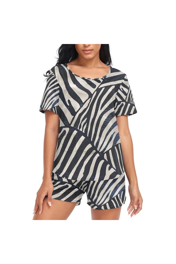 Women's Pajama Set Zebra Pattern Short Sleepwear Loungewear with Pockets XXL