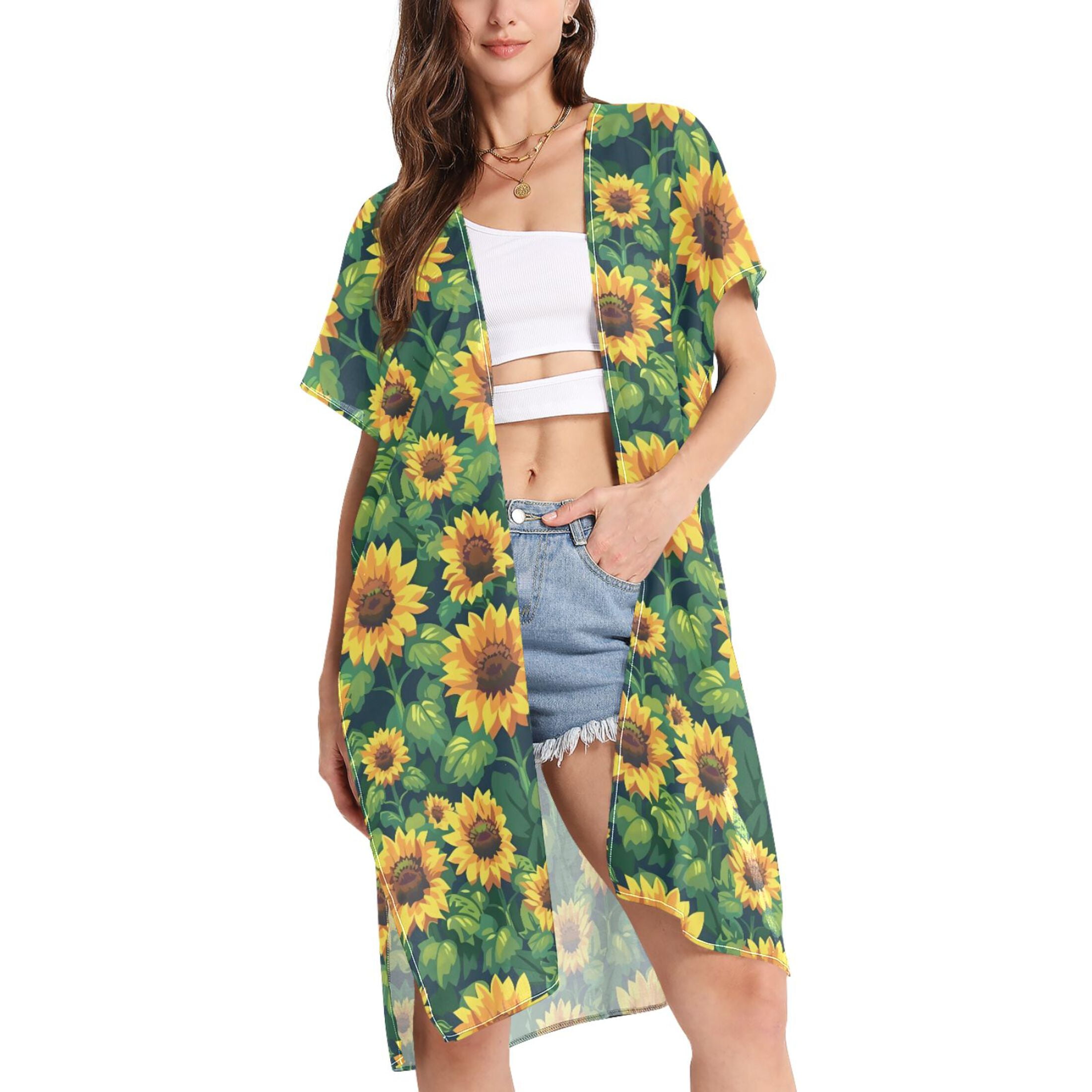 Women’s Summer Floral Chiffon Kimono Cover-Up – Lightweight Beach Swimsuit Cover Dress main image 1