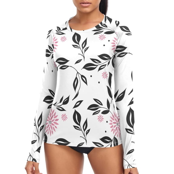 joogoo Womens UPF 50  Sun Shirts Abstract Flower Long Sleeve UV Protection Rash Guard Tops XS