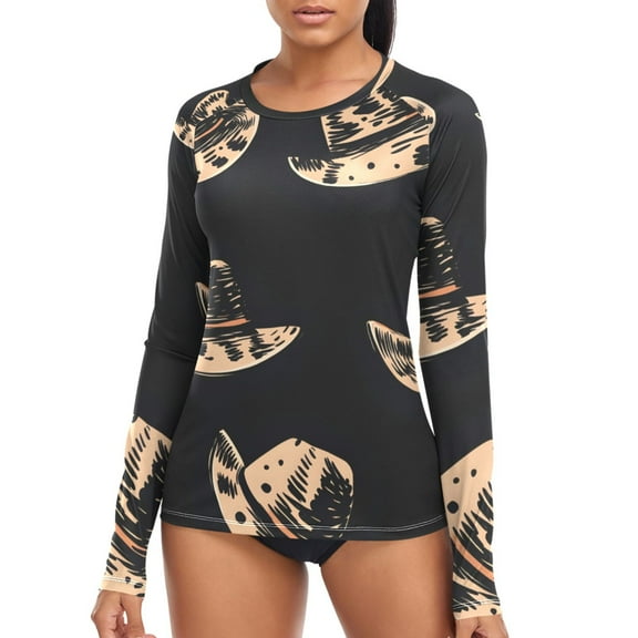 joogoo Womens UPF 50  Sun Shirts Art Hat Pattern Long Sleeve UV Protection Rash Guard Tops XL