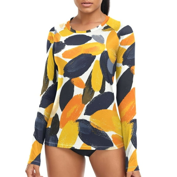 joogoo Womens UPF 50  Sun Shirts Art Leaf Pattern Long Sleeve UV Protection Rash Guard Tops XS