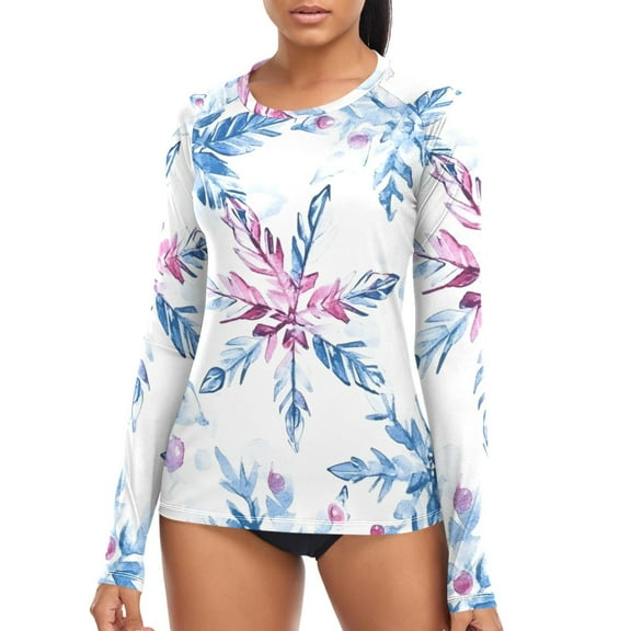 joogoo Womens UPF 50  Rash Guard Art Snowflakes Long Sleeve UV Protection Sun Shirts Tops S