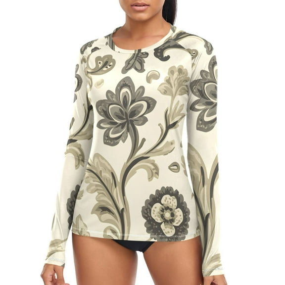 joogoo Womens UPF 50+ Sun Shirts Artistic Paisley Floral Long Sleeve UV Protection Rash Guard Tops S