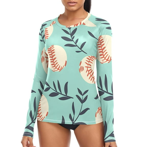 joogoo Womens UPF 50 Sun Shirts Baseball Leaf Long Sleeve UV Protection Rash Guard Tops S