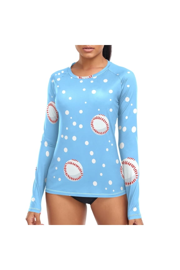 Womens UPF 50+ Rash Guard Baseball Polka Dot Long Sleeve UV Protection Sun Shirts Tops XL