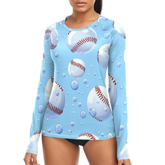 joogoo Womens UPF 50+ Sun Shirts Baseball in Water Long Sleeve UV Protection Rash Guard Tops M
