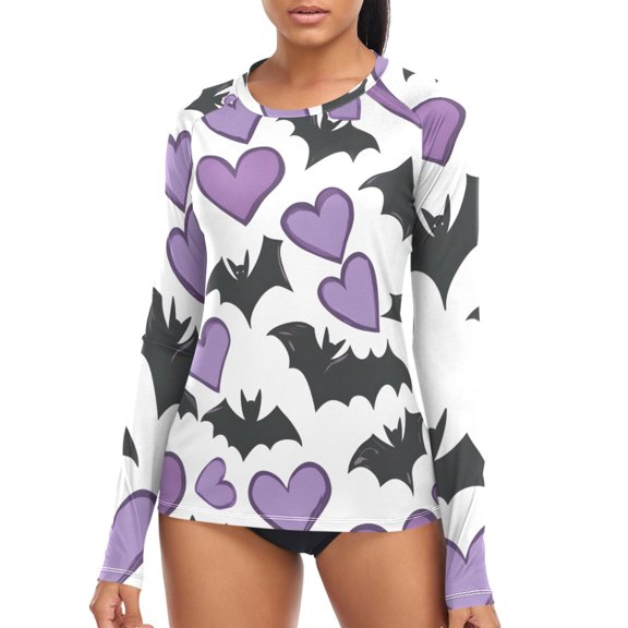 joogoo Womens UPF 50+ Sun Shirts Bats and Hearts Long Sleeve UV Protection Rash Guard Tops XL