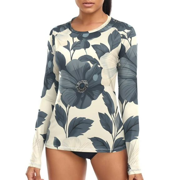 joogoo Womens UPF 50 Rash Guard Black Peony Flower Long Sleeve UV Protection Sun Shirts Tops S