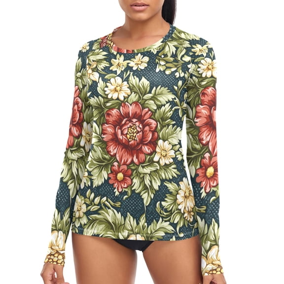 joogoo Womens UPF 50  Sun Shirts Bloom Flower Long Sleeve UV Protection Rash Guard Tops S