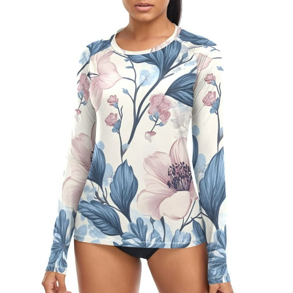 joogoo Womens UPF 50  Rash Guard Blooming Flowers Long Sleeve UV Protection Sun Shirts Tops S