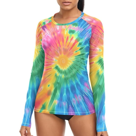 joogoo Womens UPF 50+ Sun Shirts Blue Tie Dye Long Sleeve UV Protection Rash Guard Tops S
