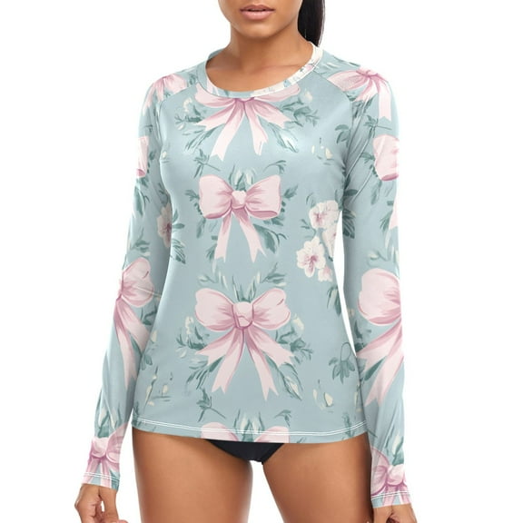 joogoo Womens UPF 50  Sun Shirts Bows Floral Long Sleeve UV Protection Rash Guard Tops XL