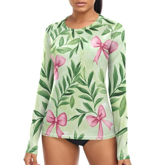 joogoo Womens UPF 50  Sun Shirts Bows Leaves Long Sleeve UV Protection Rash Guard Tops M