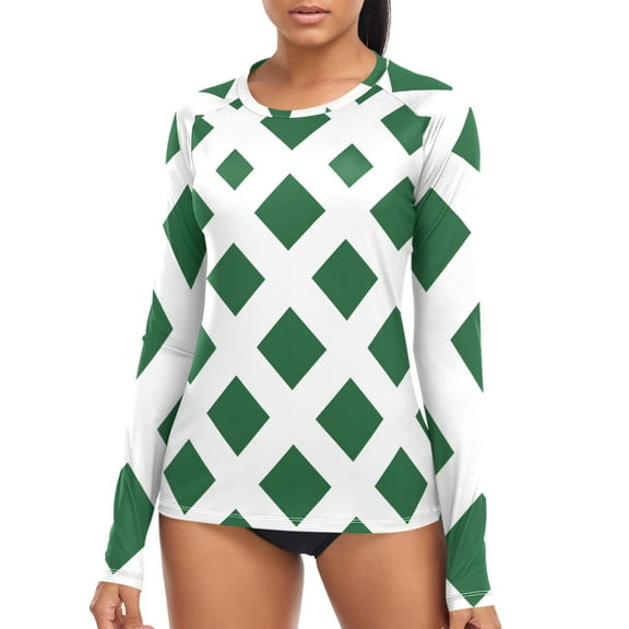 joogoo Womens UPF 50+ Rash Guard Checkered Geometric Long Sleeve UV Protection Sun Shirts Tops M