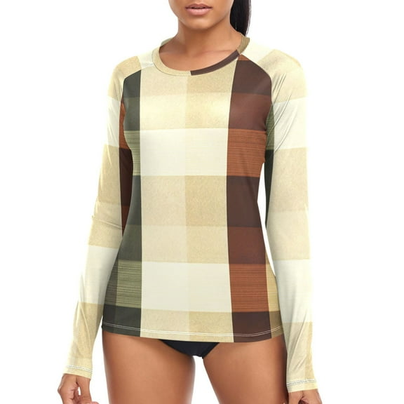 joogoo Womens UPF 50  Rash Guard Checkered Grid-a1 Long Sleeve UV Protection Sun Shirts Tops S