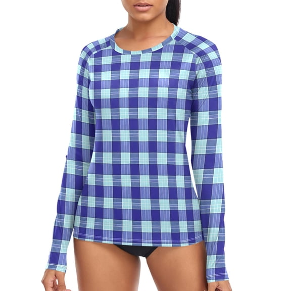 joogoo Womens UPF 50  Rash Guard Checkered Grid-a6 Long Sleeve UV Protection Sun Shirts Tops S