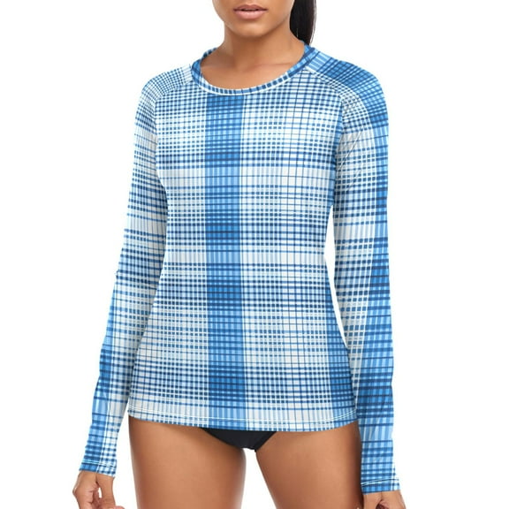joogoo Womens UPF 50+ Sun Shirts Checkered Grid-a7 Long Sleeve UV Protection Rash Guard Tops S