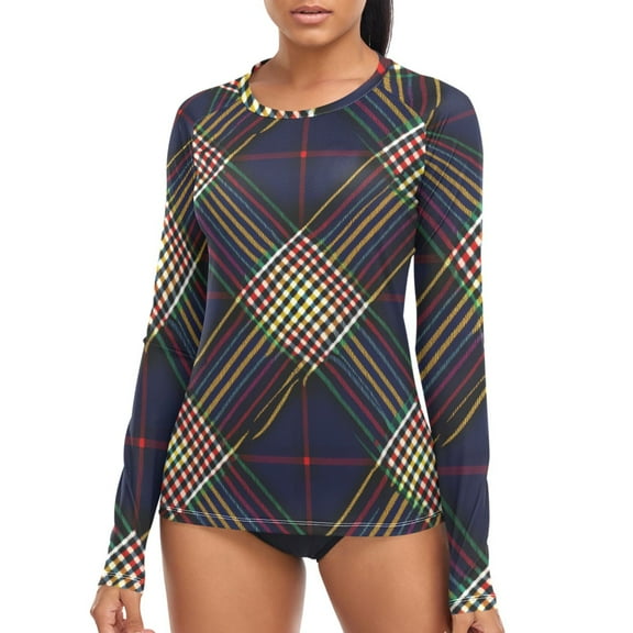 joogoo Womens UPF 50  Rash Guard Checkered Grid-b1 Long Sleeve UV Protection Sun Shirts Tops S