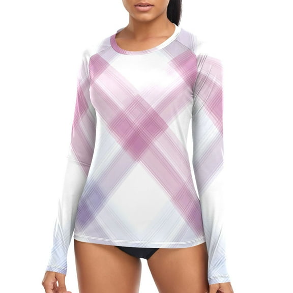joogoo Womens UPF 50  Rash Guard Checkered Grid-c3 Long Sleeve UV Protection Sun Shirts Tops L