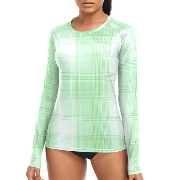 joogoo Womens UPF 50 Sun Shirts Checkered Grid-c8 Long Sleeve UV Protection Rash Guard Tops L