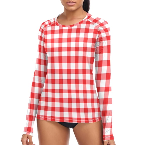 joogoo Womens UPF 50  Rash Guard Checkered Grid-d3 Long Sleeve UV Protection Sun Shirts Tops S