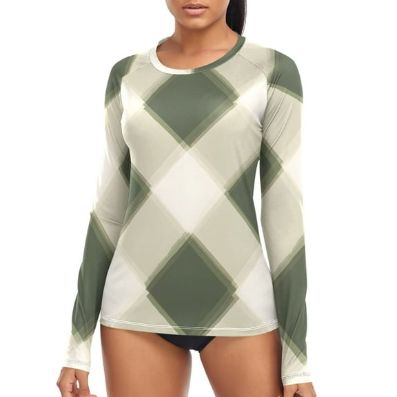 joogoo Womens UPF 50  Sun Shirts Checkered Grid-d6 Long Sleeve UV Protection Rash Guard Tops S