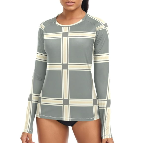 joogoo Womens UPF 50  Rash Guard Checkered Grid-d7 Long Sleeve UV Protection Sun Shirts Tops XL