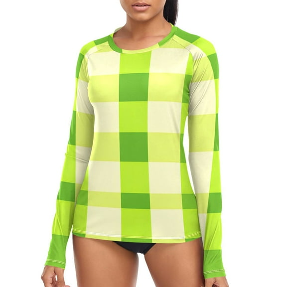 joogoo Womens UPF 50  Rash Guard Checkered Grid-t1 Long Sleeve UV Protection Sun Shirts Tops S