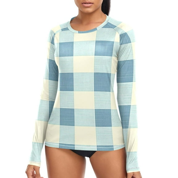 joogoo Womens UPF 50 Sun Shirts Checkered Grid-z2 Long Sleeve UV Protection Rash Guard Tops S