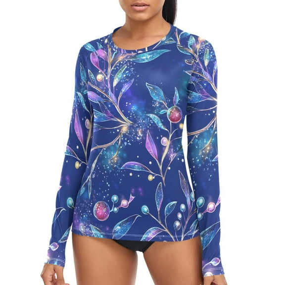 joogoo Womens UPF 50 Rash Guard Christmas Light Berry Leaves Long Sleeve UV Protection Sun Shirts Tops XS