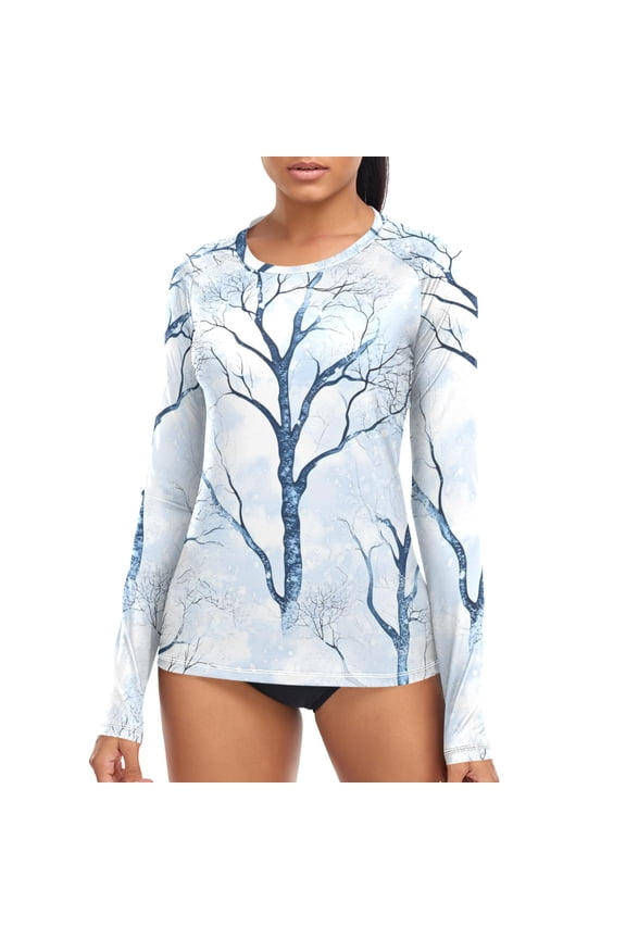 Womens UPF 50+ Sun Shirts Christmas Trees Winter Long Sleeve UV Protection Rash Guard Tops M