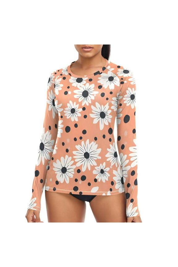Womens UPF 50+ Sun Shirts Chrysanthemum Daisy Flower Long Sleeve UV Protection Rash Guard Tops M