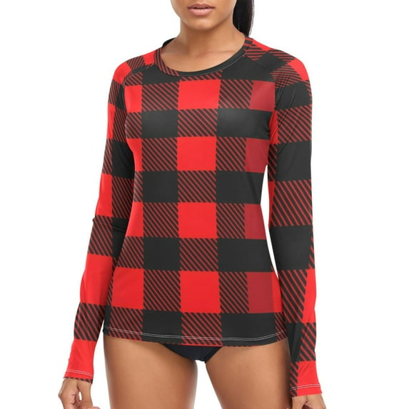 joogoo Womens UPF 50+ Sun Shirts Classic Checkered Grid Long Sleeve UV Protection Rash Guard Tops M