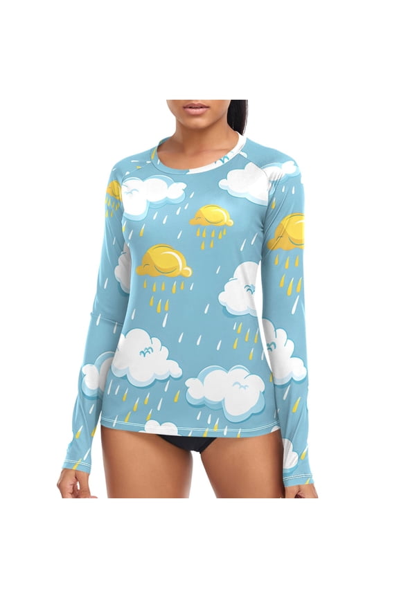 Womens UPF 50+ Sun Shirts Clouds and Rain Long Sleeve UV Protection Rash Guard Tops S