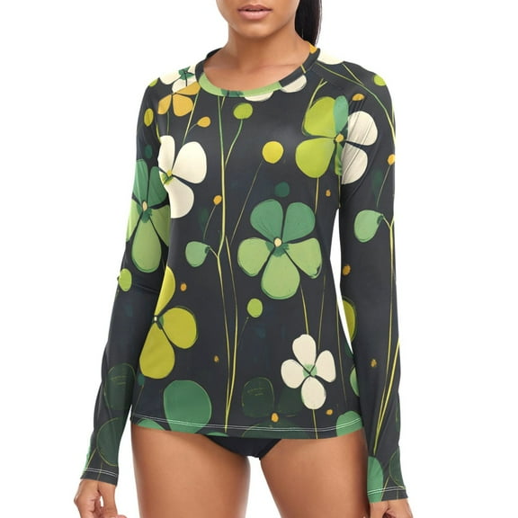 joogoo Womens UPF 50  Rash Guard Clover Leaf Long Sleeve UV Protection Sun Shirts Tops XL
