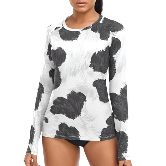 joogoo Womens UPF 50  Sun Shirts Cow Print Long Sleeve UV Protection Rash Guard Tops S
