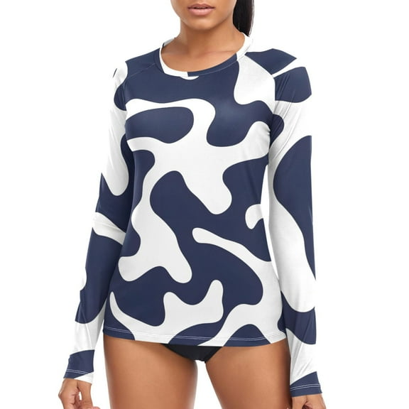 joogoo Womens UPF 50  Rash Guard Cows Wavy Long Sleeve UV Protection Sun Shirts Tops S
