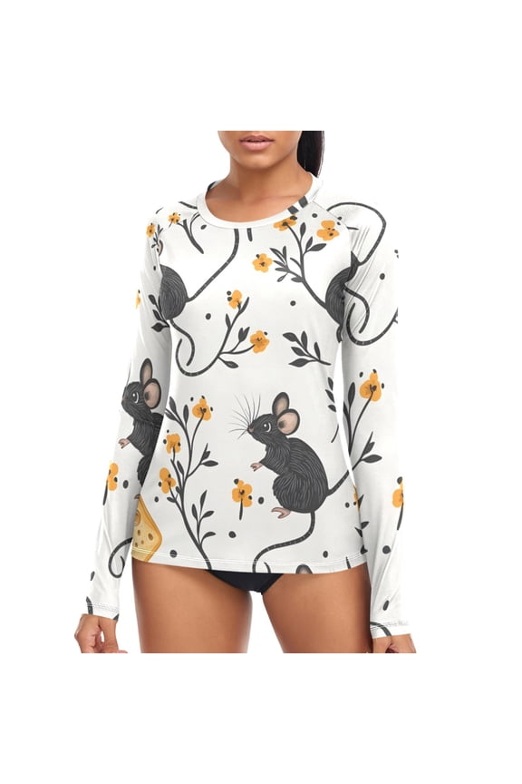Womens UPF 50+ Sun Shirts Cute Mouse Rat Long Sleeve UV Protection Rash Guard Tops XL