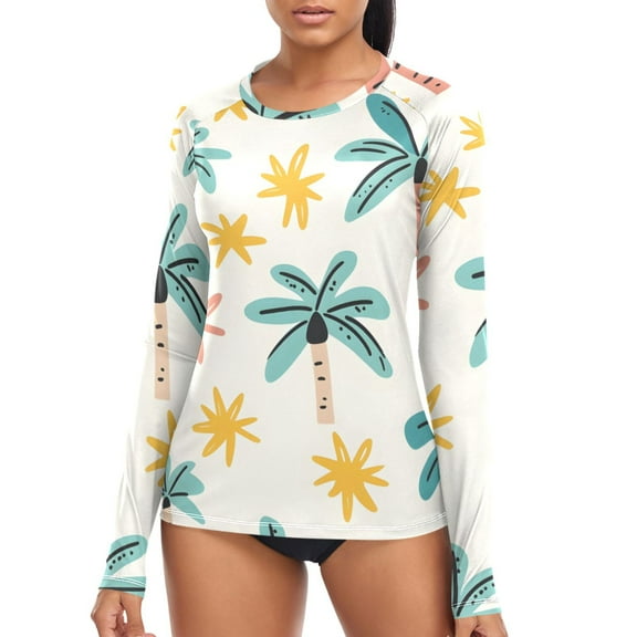 joogoo Womens UPF 50  Rash Guard Cute Palm Tree Long Sleeve UV Protection Sun Shirts Tops L