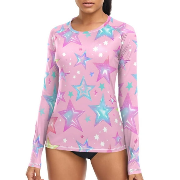 joogoo Womens UPF 50 Rash Guard Cute Shiny Star Long Sleeve UV Protection Sun Shirts Tops S