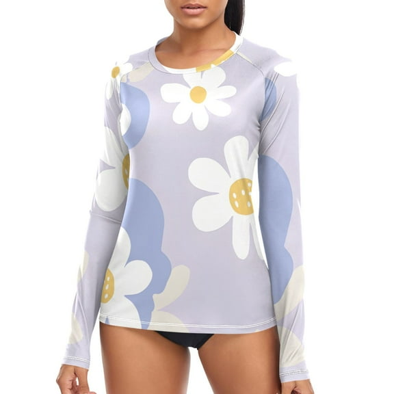 joogoo Womens UPF 50  Sun Shirts Daisy Flowers Long Sleeve UV Protection Rash Guard Tops S