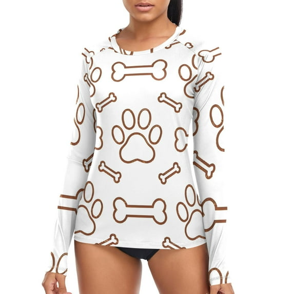 joogoo Womens UPF 50+ Rash Guard Dog Paw Prints Bones Long Sleeve UV ...