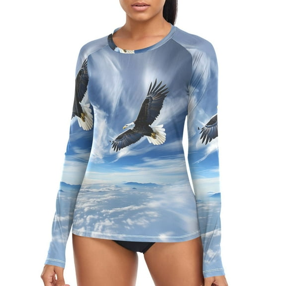 joogoo Womens UPF 50+ Sun Shirts Eagle Flying in Blue Sky Long Sleeve UV Protection Rash Guard Tops S