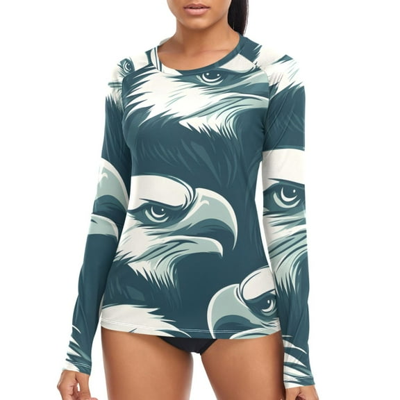 joogoo Womens UPF 50  Sun Shirts Eagles Pattern Long Sleeve UV Protection Rash Guard Tops M